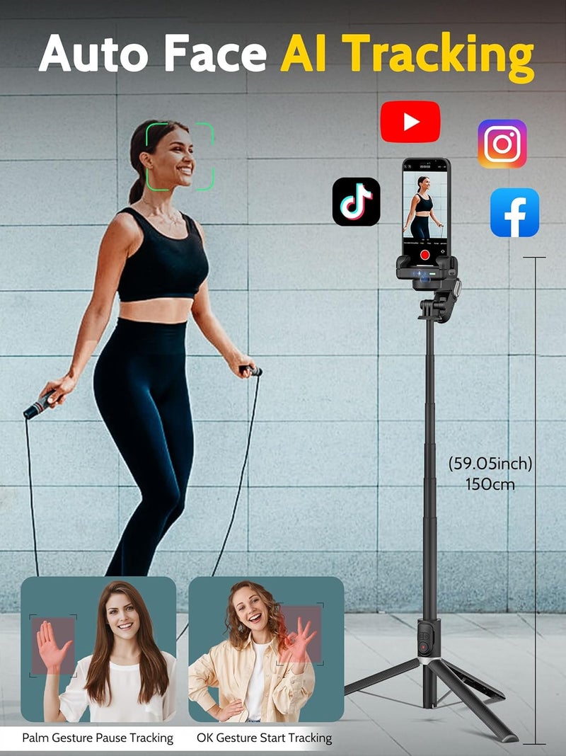 AOCHUAN حامل ثلاثي القوائم بتعقب الوجه التلقائي دوران 360 مع ضوء RGB، جيمبال أحادي المحور للهاتف لجهاز iPhone وAndroid مع جهاز تحكم عن بعد، حامل هاتف يتبعك لتسجيل الفيديو، مدونات TikTok (M2Pro أسود) - Image 3